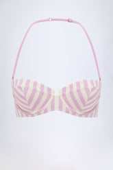 Underwired Halterneck Balconette Bikini Top in Mauve Stripe